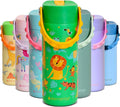 Elemental Insulated Kids Water Bottle, Stainless Steel Water Bottle with Straw Lid & Pop-It Handle, Leak-Proof Water Bottles for School, Boys or Girls, Travelling and Sports, 18oz - Green Jungle