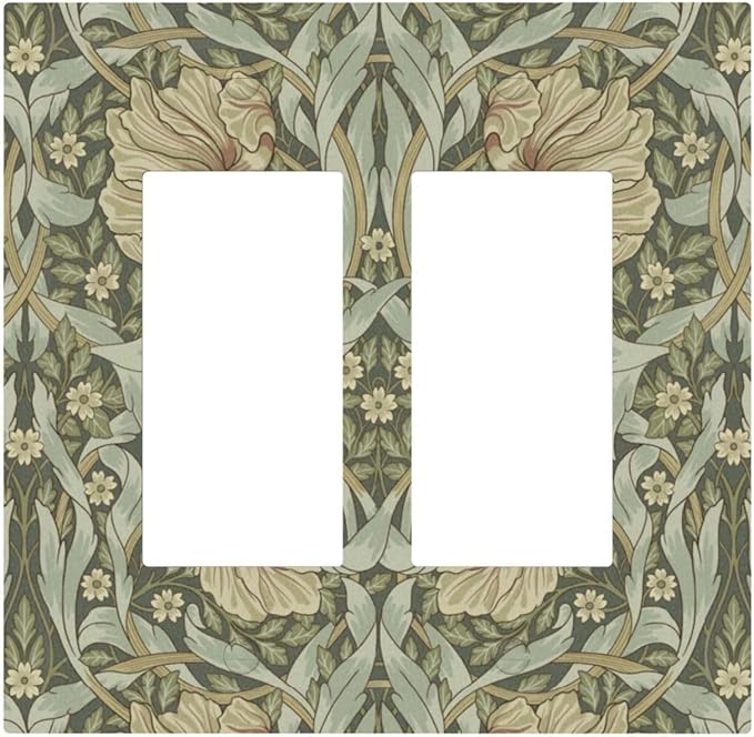 William Morris Pimpernel Flowers Double Rocker Light Switch Cover Vintage Floral Green Botanical 2 Gang Switchplates Decorative Electrical Wall Plate for Country Bedroom Home Living Room Décor