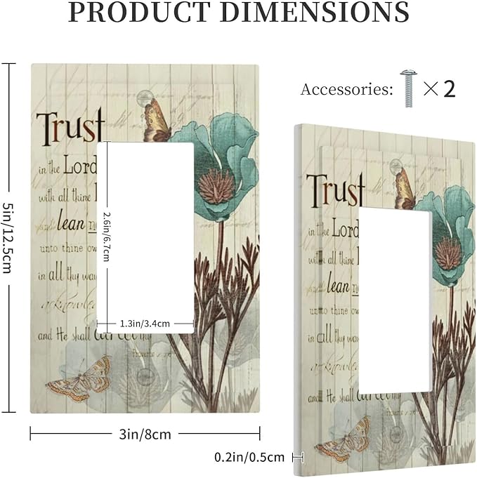 Rustic Elegant Teal Tulip Bible Inspirational Quote Decorative Outlet Covers 1 Gang Single Rocker Light Switch Cover Plate Wall Plates GFCI Faceplate for Farmhouse Bedroom Decor