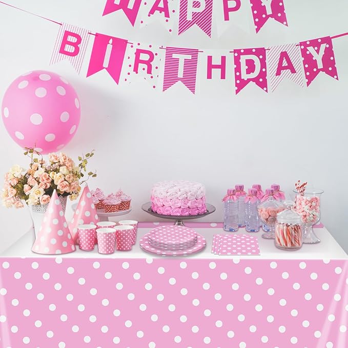 62Pcs Birthday Party Decorations with Dots Design, Pink Polka Dot Party Supplies Includes 20 9'' Plates, 20 7'' Plates, 20 Napkins and 2 Tablecloth for Birthday Minnie Mouse Theme Party Decorations
