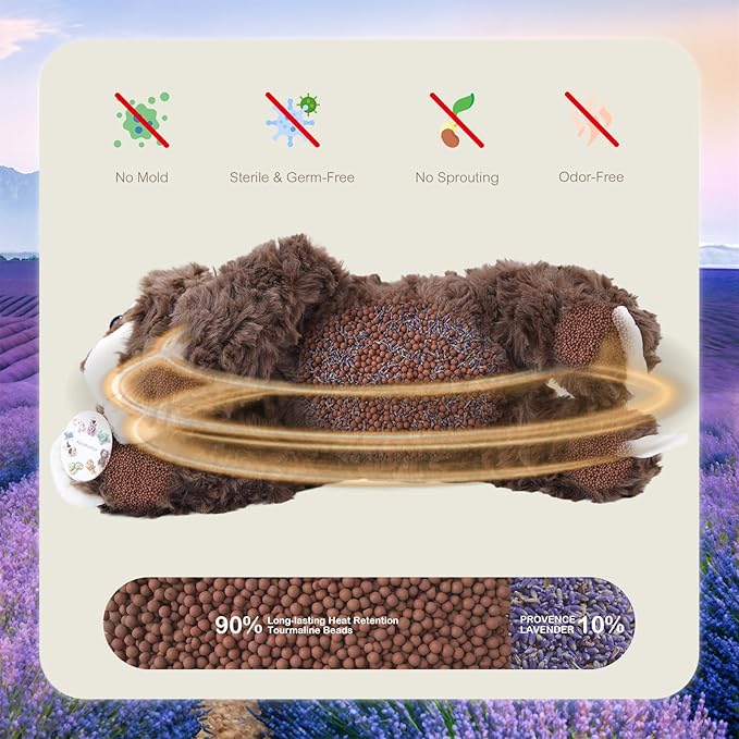 Aplushuman® Microwavable Heating Pad Brown Sloth Plush - Weighted Stuffed Animal Toy with Tourmaline Beads & Lavender - 1.8 lb for Long Lasting Cozy Warmth - Includes Gift Box & Greeting Card