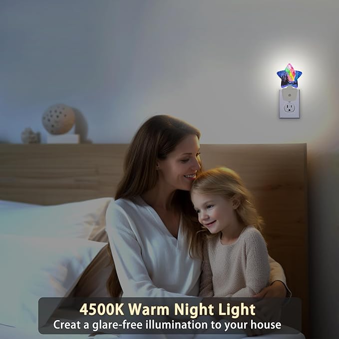 Northern Lights Night Light Plug-in Dusk to Dawn Smart Sensor White Led Nightlight for Bedroom Bathroom Kitchen Hallway Stairs Energy Efficient Decor Desk Lamp