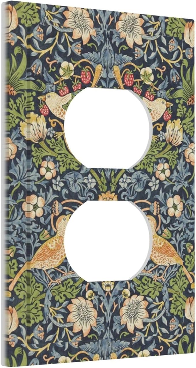 Outlet Covers Morris Strawberry Thrush Birds Colorful Plants 1 Gang Duplex Light Switch Cover Decorative Switch Plates Electrical Receptacle Faceplate Wall Plate For Bed Room Living Room