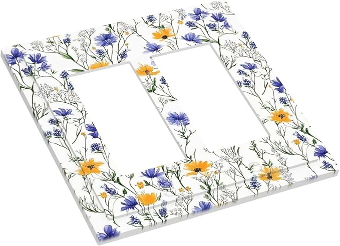 Decorative Outlet Covers Floral Colorful Green Leaf Wildflower 2 Gang Double Gfci Rocker Electrical Wall Panels Light Switch Cover Plate For Bed Room Living Room Decor