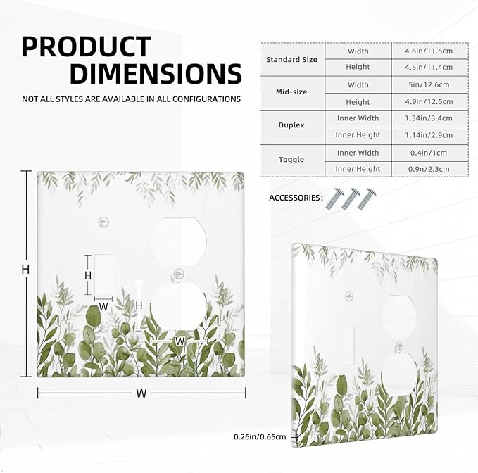 Green Eucalyptus Plant Leaves Vine Wallplates 1 Toggle 1 Duplex Switch Plate Electrical GFCI Faceplate Decorative Light Switch Covers for Bed Room Living Room Decor