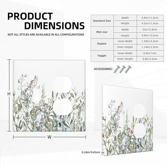 Wildflower Garden Rustic Green Leaf Floral Wallplates 1 Toggle 1 Duplex Switch Plate Electrical GFCI Faceplate Decorative Light Switch Covers for Bed Room Living Room Decor