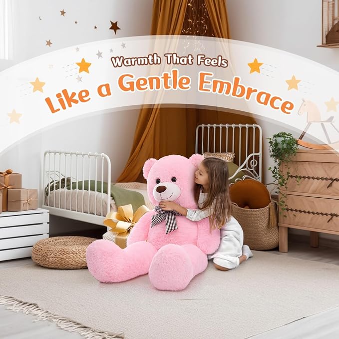 MorisMos Big Pink Teddy Bear, 39 Inch Giant Teddy Bear Stuffed Animals Plush, Soft Large Bears for Girls Girlfriend Birthday Gifts Soft Plush on Baby Shower