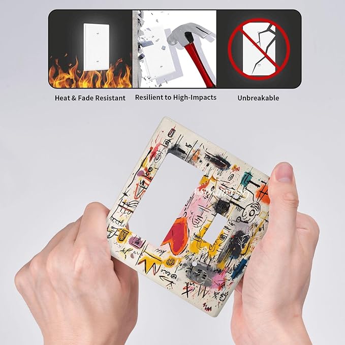 Colorful Graffiti Street Art Banksy Prints Outlet Covers 1 Toggle 1 Rocker Combination Decorative Wall Plate Electrical Switch Plates Light Switch Cover Plate for Kids Room Office Decor