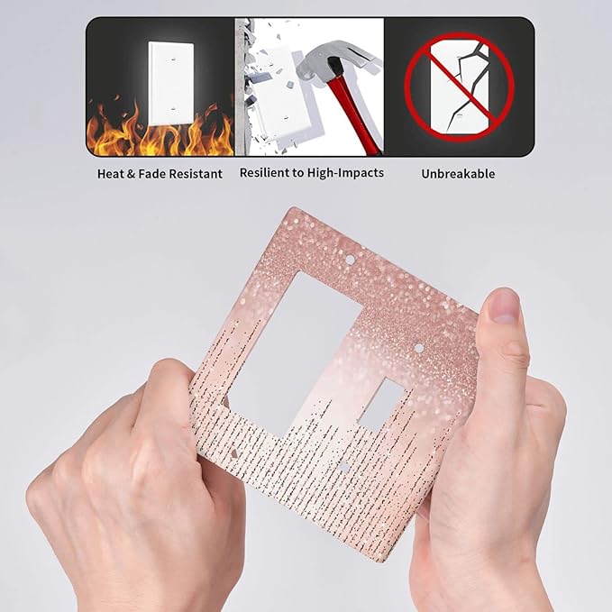 Pink Glittery Bling 2 Gang Single Toggle/Rocker Combination Light Switch Cover Decorative Wall Plate Faceplate Boys Kids Teen Girl Bedroom Room Decorate 4.5" x 4.5
