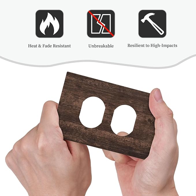 Brown Dark Wood Plank Rustic Vintage Print Outlet Covers 1 Gang Duplex Light Switch Cover Decorative Switch Plates Electrical Receptacle Faceplate Wall Plate for Farmhouse Home Decor