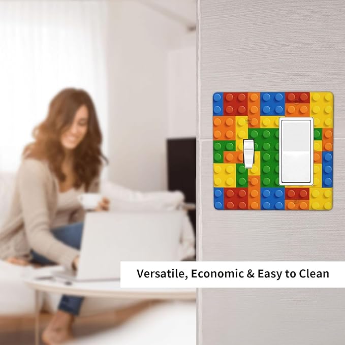 Building Blocks Theme Colored Bricks Print Outlet Covers 1 Toggle 1 Rocker Combination Decorative Wall Plate Electrical Switch Plates Light Switch Cover Plate for Room Office Home Decor