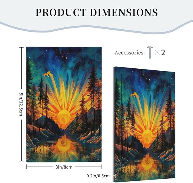 Light Switch Cover Vintage Forest Sun Boho Mountain Starry Sky Decorative Switch Plates 1 Gang Blank No Device Outlet Covers Electrical Wall Plates for Bathroom Bedroom Decor