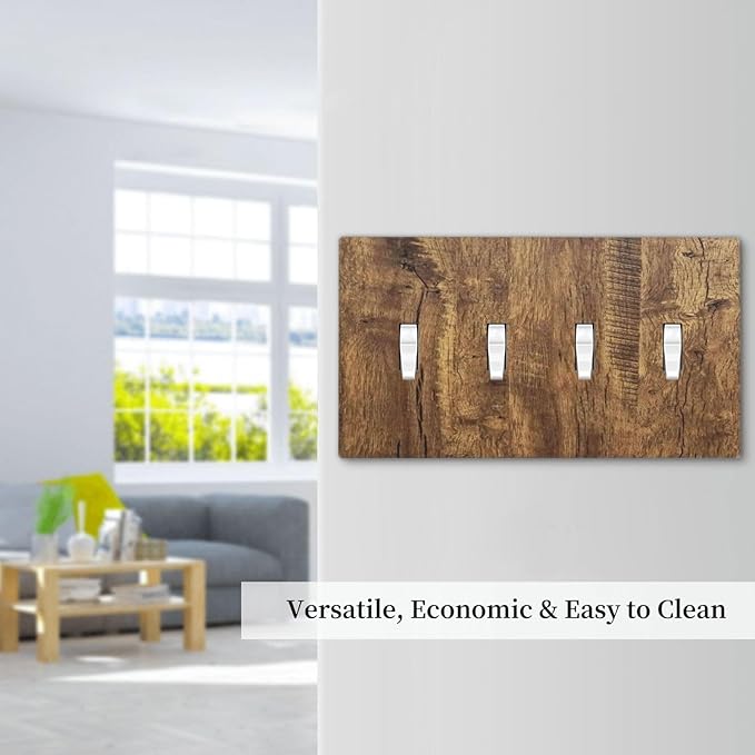 Rustic Brown Wood Distressed Wood Print Light Switch Covers Quad Toggle Electrical Faceplate 4 Gang Wall Plate Decorative Switch Plates Cover for Farmhouse Home Decor