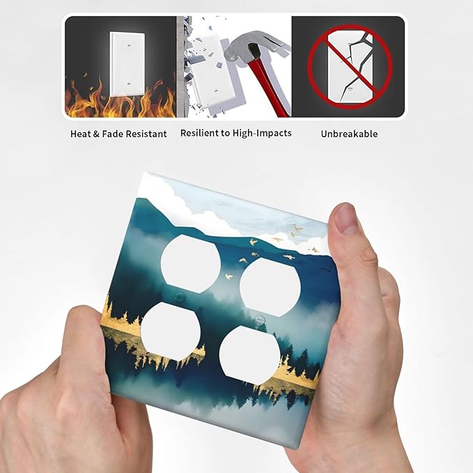 Mountains Landscape Lake Bird Reflection Outlet Covers 2 Gang Double Duplex Decorative Light Switch Covers Electrical Wallplates Socket Faceplate for Bedroom Living Room Decor