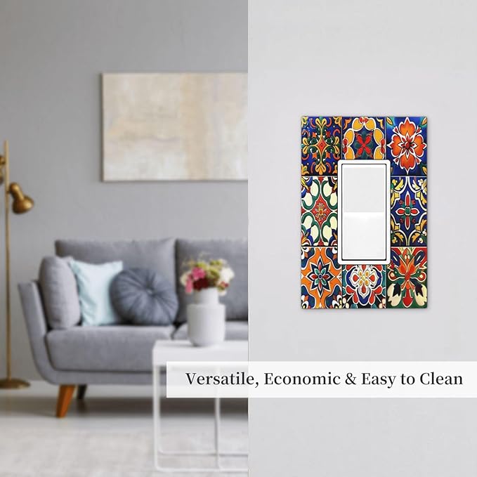 Decorative Outlet Covers Colorful Mexican Talavera Vintage Boho Floral 1 Gang Single Rocker Light Switch Cover Plate Wall Plates Gfci Faceplate For Farmhouse Cabin Decor
