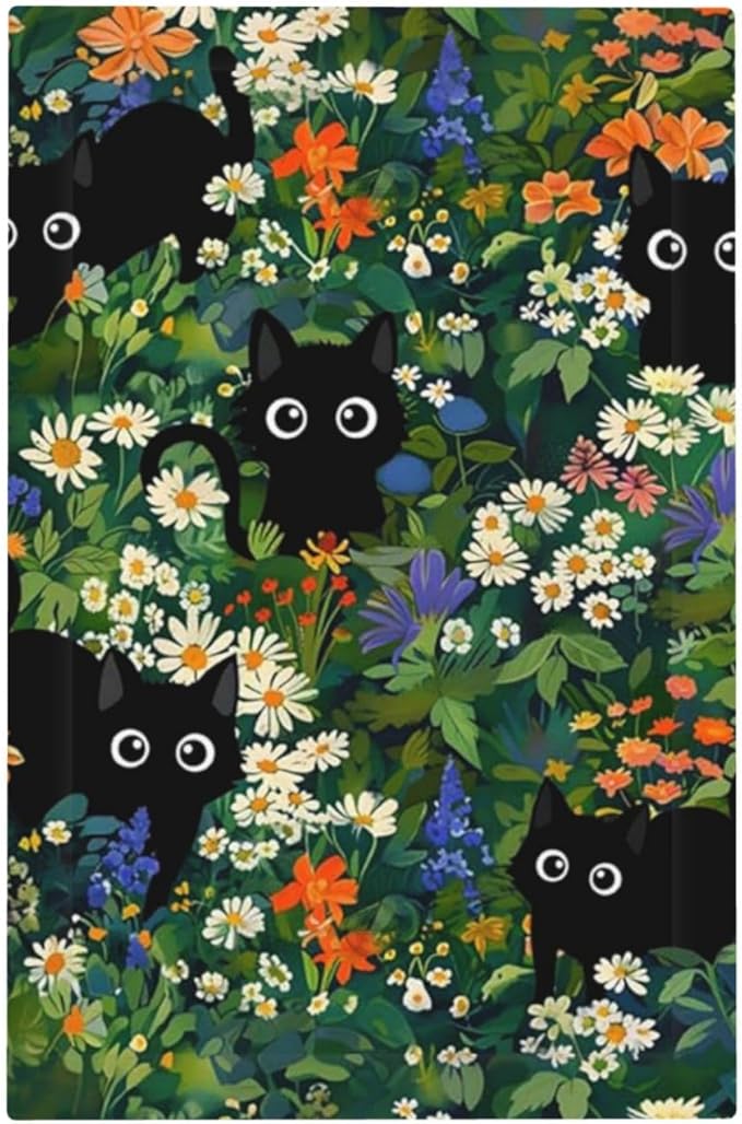 Funny Cartoon Boho Black/Green Cats Floral Decorative 1 Gang No Device Blank Wall Plate Oversize Kids Cute Boys Girl Electric Unused Receptacle Decorator/Gfci Light Outlets/Switches Face Plate Cover