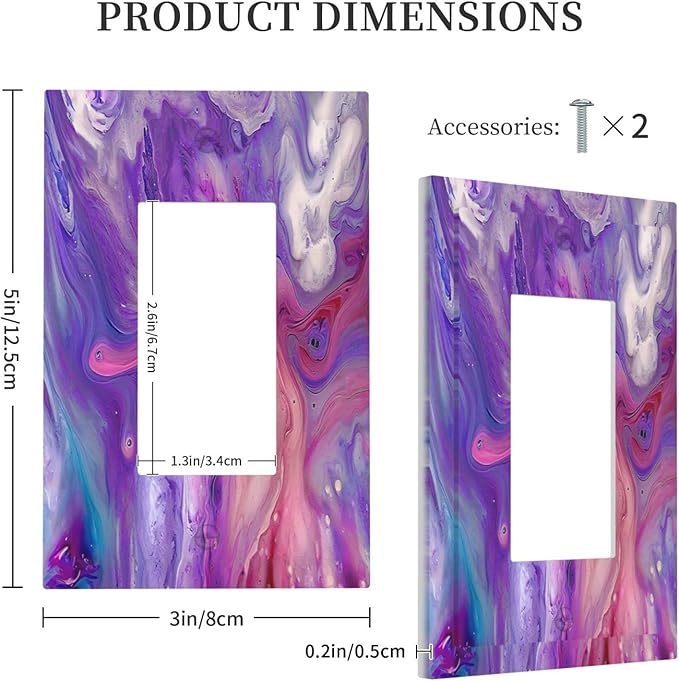 Liquid Marble Modern Abstract Texture Abstract Purple Paint Wall Art Decorative Outlet Covers 1 Gang Single Rocker Wall Plates Gfci Faceplate Light Switch Cover Plate for Office Living Room
