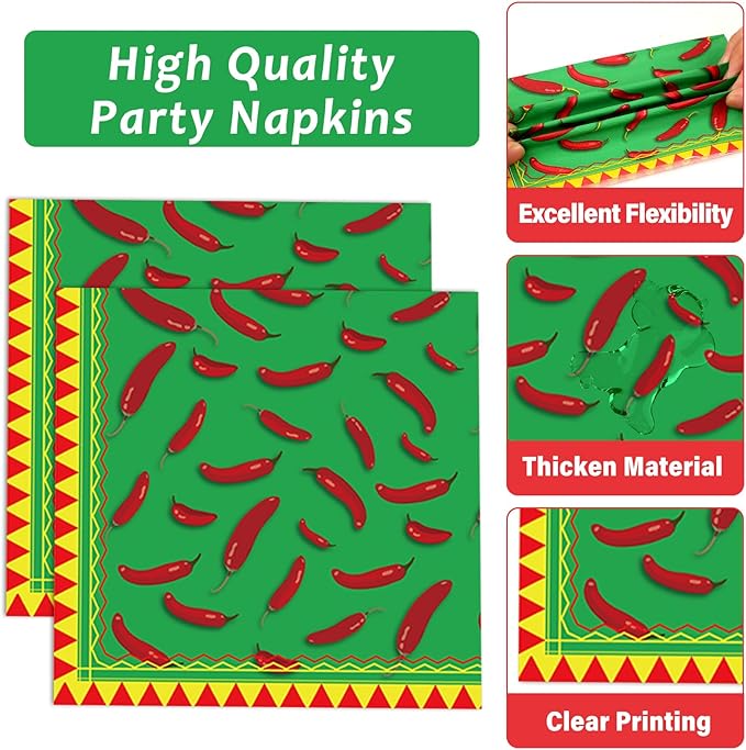 100 Pcs Chili Cook Off Party Plates and Napkins Set Pepper Birthday Decorations Mexican Party Supplies Mayo Tableware Fiesta Themed Party Favors for Red Chili Party Decorations Serves 25