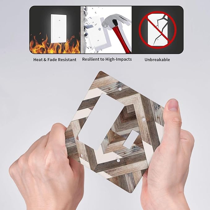 Polygon Collage Abstract Shapes Rustic Wood Panel Print Outlet Covers 1 Toggle 1 Rocker Combination Decorative Wall Plate Electrical Switch Plates Light Switch Cover Plate for Farmhouse Bedroom Decor