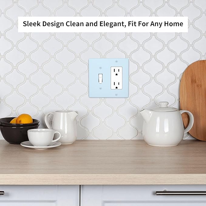 Aqua/Teal 2 Gang Combination Light Switch Cover Decorative 1-Toggle 1-Decorator Wall Plate Electrical GFCI Combo Receptacle Faceplate