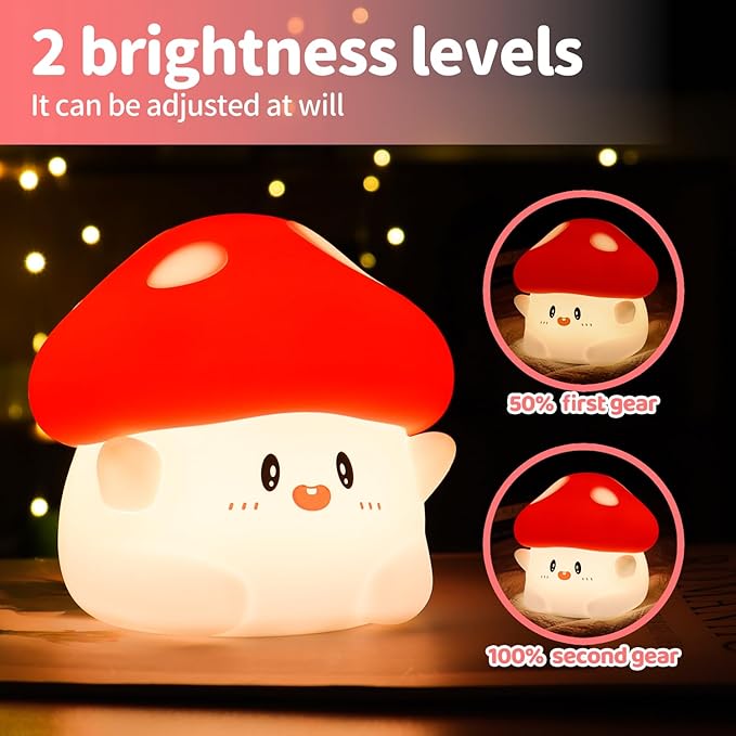 Rytinazzz Mushroom Night Light, Color Changing & 50-Hour Battery, Squishy Lamp with Pat Control for Kids Room Decor, USB Rechargeable, Mothers Day Gifts