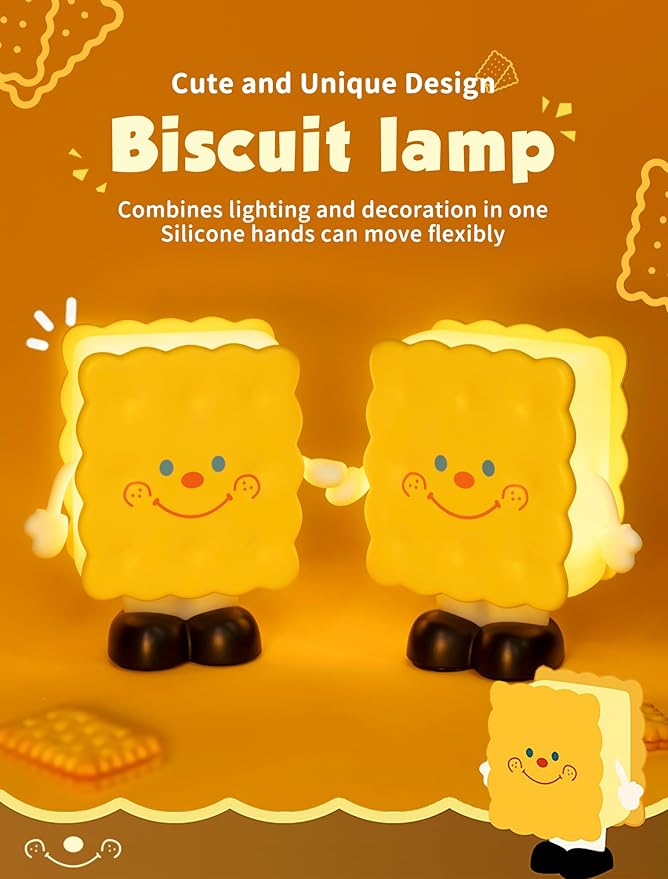 Biscuit Night Light for Kids, Rechargeable Baby Night Lights, Portable Sleep Nightlight, Cute Nursery Lamp, Table Lamps for Bedroom, Office, Birthday Gifts for Baby Teen Adult, Room Decor