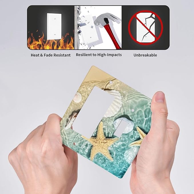 Outlet Covers Beach Starfish Ocean Conch Cameo Shell 1 Toggle 1 Rocker Combination Decorative Wall Plate Electrical Switch Plates Light Switch Cover Plate For Decor Kids Room Decor