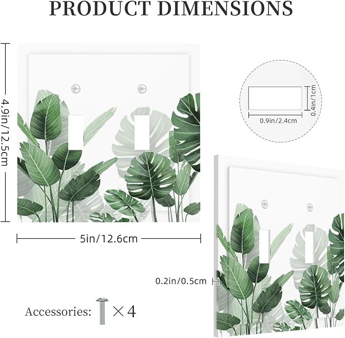 Decorative Switch Plates Boho Tropical Plant Natural Palm Leaf 2 Gang Double Toggle Outlet Light Switch Cover Wall Plate Electrical Faceplate For Bed Room Living Room Decor