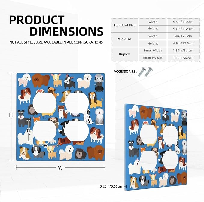 Cute Animal Dogs Puppy Decorative Outlet Cover Double Duplex Light Switch Plate Cover Electricity Receptacles Plates For Home Kitchen Living Bedroom 4.6 * 4.5