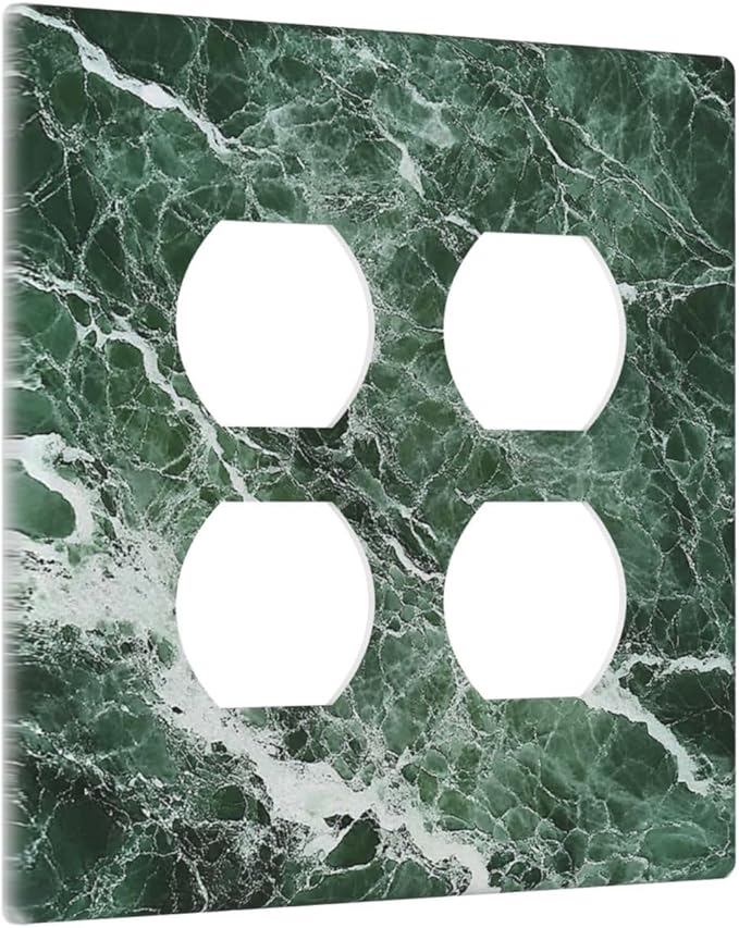 Outlet Covers Forest Marble Dark Green With White Vein 2 Gang Double Duplex Decorative Light Switch Covers Electrical Wallplates Socket Faceplate For Bathroom Kitchen Decor