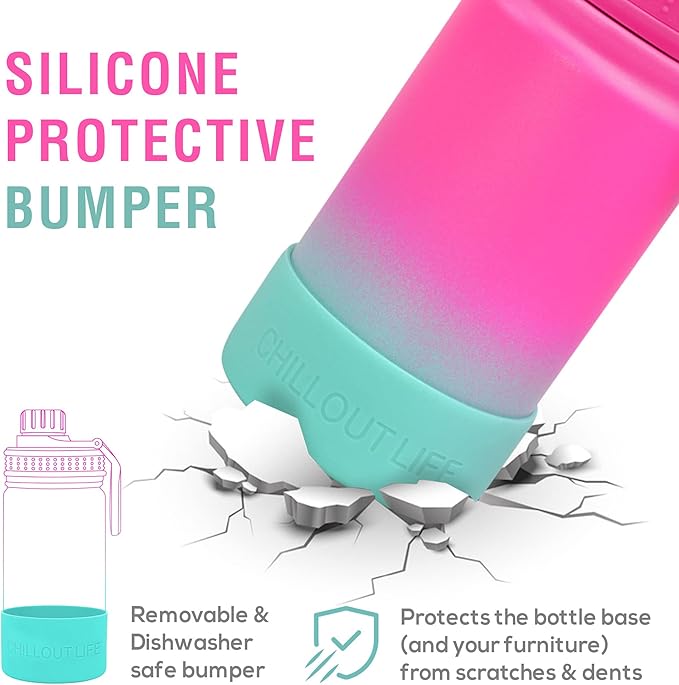 CHILLOUT LIFE 12 oz Kids Insulated Water Bottle for School with Leakproof Spout Lid and Cute Waterproof Stickers, Personalized Stainless Steel Thermos Flask Metal Water Bottle for Girls & Boys