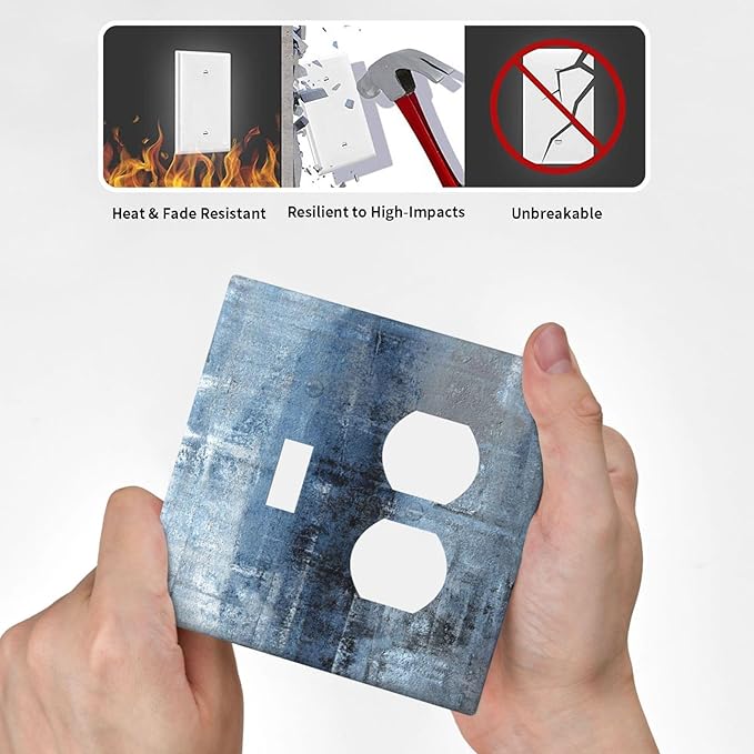 Outlet Covers Navy Blue Gray Abstract Ink Painting 2 Gang Decorative Switch Plates 1 Toggle Duplex Combo Light Switch Cover GFCI Electrical Wall Plates for Bathroom Bedroom Decor
