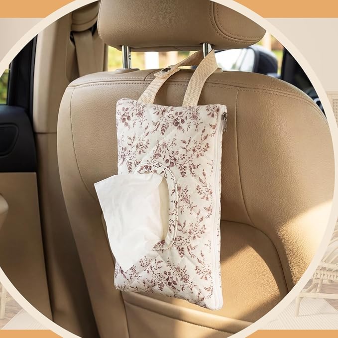 1 Pcs Quilted Diaper and Wipes Pouch Portable Hanging Floral Wet Wipe Bag Diaper Bag Reusable Wipes Pouch for for Stroller Car Travel Infant Diapering Organizer (Beige Floral)