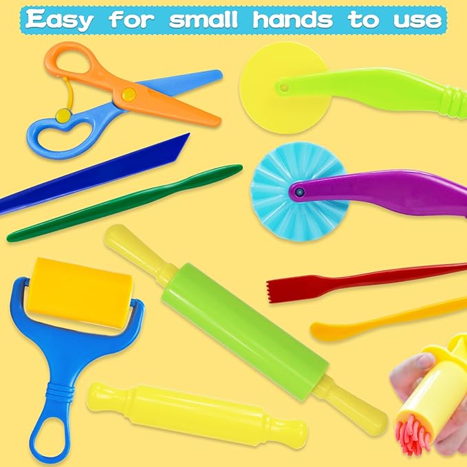 LCY WEDSHI Dough Tool Set, 24 Pcs Dough Tools Sets for Kids Ages 4-8, Dough Accessories Includes Animal Molds, Cutters Roller, Rolling Pins, Safety Scissors, Plastic Knife