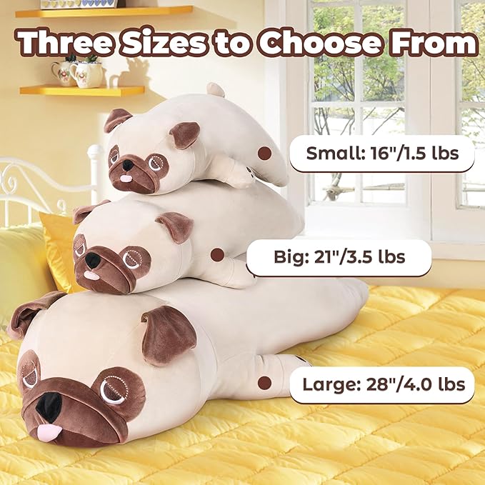 gnomantic Pug Weighted Stuffed Animals - 21 Inch 3.5 Pounds Weighted Plushies Pug - Big Bulldog Plush Stuffed Animals Pillow - Cute Plush Toys Gifts for Kids & Adults