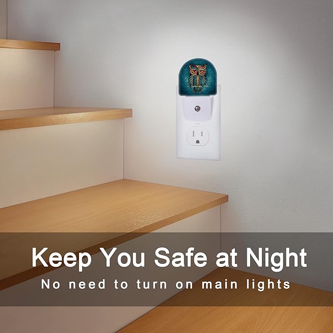 Owl Night Light,Vintage Animals Plug-in Wall Led Night Lights Decor for Boys Girls Room,Dusk to Dawn Sensor Wall Lamp for Stairway/Hallway/Kitchen,0.5W