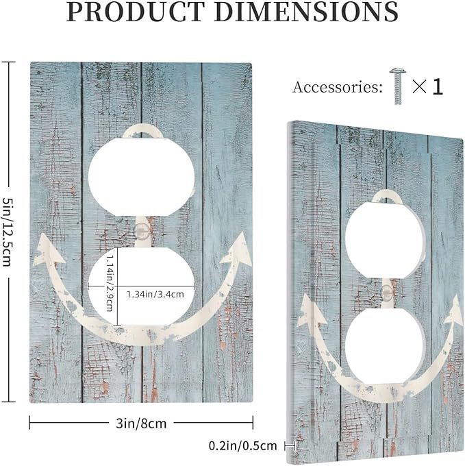 Anchor Rustic Sailing Nautical Wooden Planks Marine Outlet Covers 1 Gang Duplex Light Switch Cover Decorative Switch Plates Electrical Receptacle Faceplate Wall Plate for Bathroom Farmhouse Decor