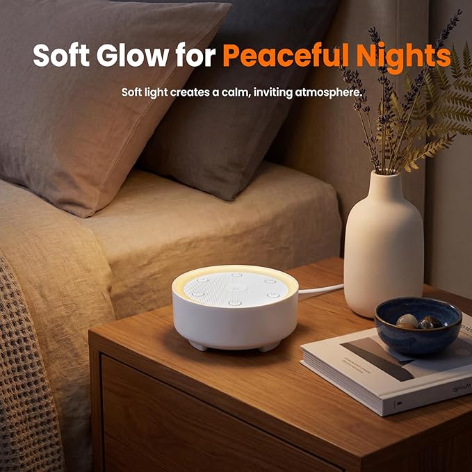 Kipcush White Noise Machine - 21 Soothing Non-Looping Sounds, Dimmable Night Light, & Blind-Touch Buttons | USB-Powered Portable Sleep Therapy for Babies, Adults, Office & Travel - White