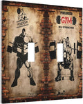Vintage Gym Retro Brick Dumbbell 2 Gang Double Toggle Wall Plates Light Switch Cover Decorative Electrical Switchplate Faceplate Dimmer for Bedroom Kidroom Bathroom Gyms Decor