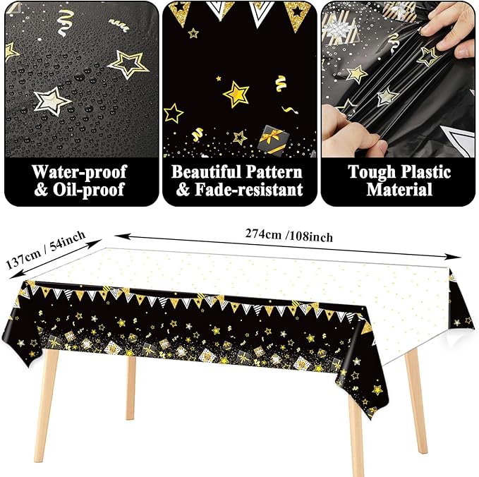 Happy Retirement Party Supplies Serves 24 Black and Gold Retirement Party Paper Plates Napkins Retirement Tablecloth Set Tableware Kit for Men Women Say Goodbye Party