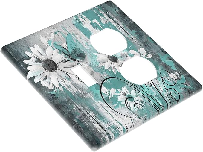 Wallplates Teal Daisy Floral Vintage Wood Plank 1 Toggle 1 Duplex Switch Plate Electrical Gfci Faceplate Decorative Light Switch Covers For Farmhouse Cabin Decor