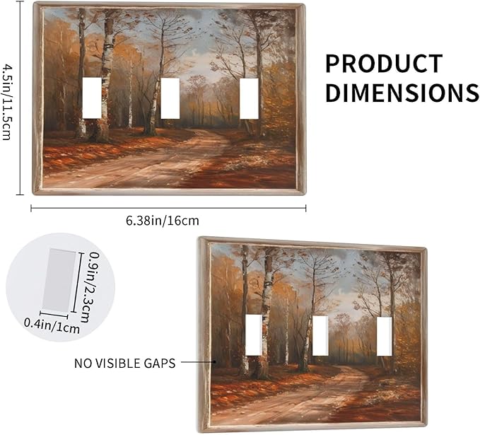 Decorative Art Light Switch Covers Maple Path 3 Gang Triple Toggle Wall Plate Decorative Switch plate Electrical Faceplate for Home Decor