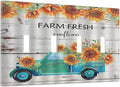 Decorative Switch Plate Covers Teal Farm Truck Pulling Sunflowers 4 Gang Wall Plate Light Switch Cover Plate Quad Toggle Jumbo Electrical Faceplate for Farmhouse Bathroom Bedroom Home Decor