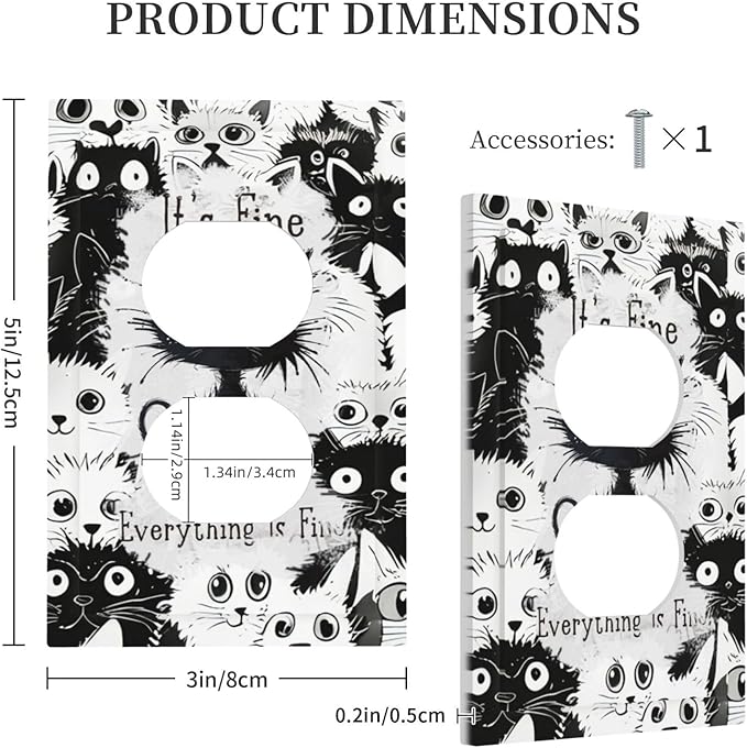 Funny Black Cat Inspirational Quotes Patterns Outlet Covers 1 Gang Duplex Light Switch Cover Decorative Switch Plates Electrical Receptacle Faceplate Wall Plate for Kids Room Nursery Decor