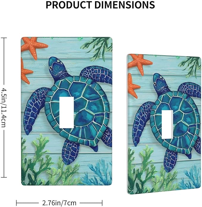 Sea Turtle Starfish 1-Gang Toggle Light Switch Plate, Ocean Marine Wall Plate for Bathroom, Beach House & Coastal Home