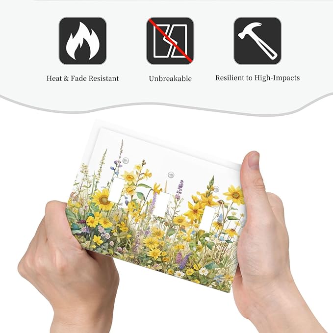 Wildflowers Sunflower Lavender Daisy Floral Decorative Switch Plates 3 Gang Wall Plate Triple Toggle Light Switch Cover Faceplate Electrical Wall Panels for Bedroom Living Room Decor