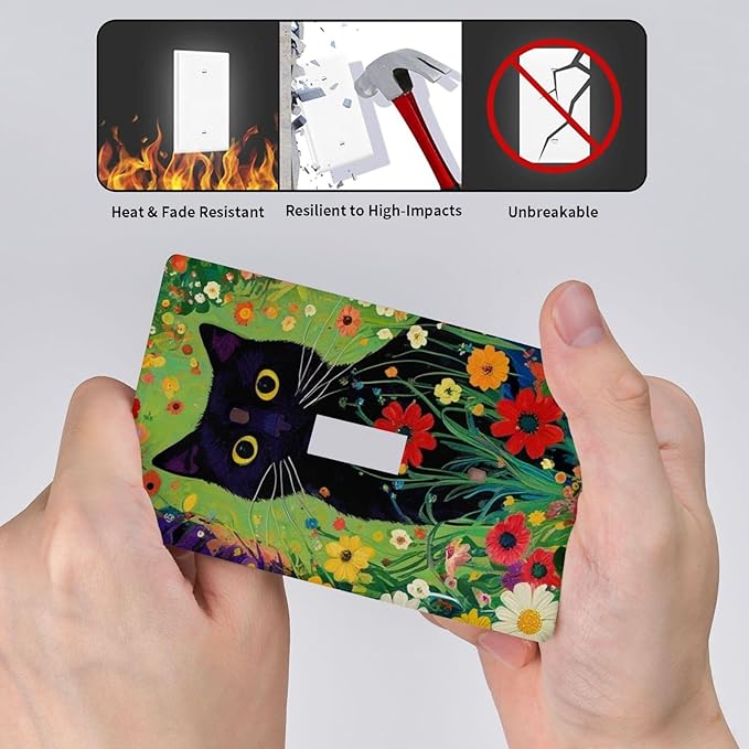 Decorative Art Light Switch Covers Cute Cat & Floral Single Toggle Wall Plate Decorative Switchcover Electrical Switchplate for Home Decor