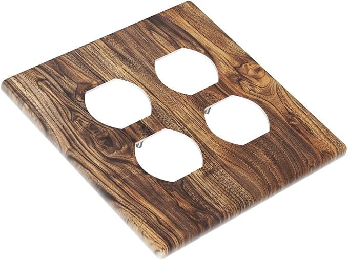 Distressed Wood Brown Wood Texture Outlet Covers 2 Gang Double Duplex Decorative Light Switch Covers Electrical Wallplates Socket Faceplate for Farmhouse Home Decor