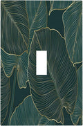 Gold Tropical Green Botanical Palm Leaves Decorative Light Switch Cover 1 Gang Single Toggle Device Electrical Faceplate Switchplates Decorator Outlet Wall Plate for Bedroom Living Room Decor