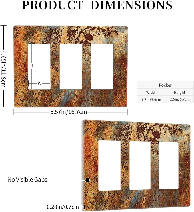 Rust Old Rusty Copper Rustic 3 Gang Triple Rocker/Decorator Light Switch Wall Plate Cover Decorative Gfci Electrical Faceplate Switchplate Room Decorate